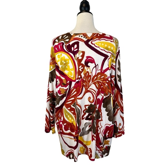 Chico’s V-Neck Sweater Touch of Cashmere Red Cream Multicolor, Size 3 (US 16/XL) - Picture 8 of 14